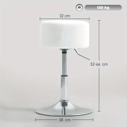 Barstoel – Barkruk – Barstoel Kruk – Keukenstoel – Barstoel Met Voetensteun – Verstelbaar 52-66 cm – 360° Draaibaar Corduroy Wit
