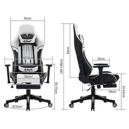 Gamingstoel – Gamestoel – Gaming Chair – Bureaustoel – Game Stoel – Ergonomisch Ontwerp – Verstelbare Lendensteun & Voetensteun – Draaibaar – Wit/Zwart