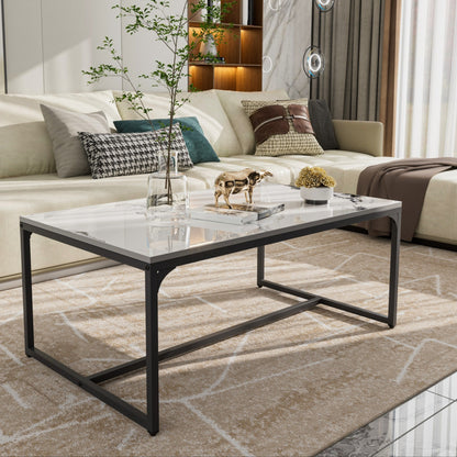 Salontafel – Koffietafel – Woonkamertafel – Bijzettafel – Tafeltje – Wit Sintersteen Blad – Kras- en Hittebestendig – Roestvrij Aluminium Frame