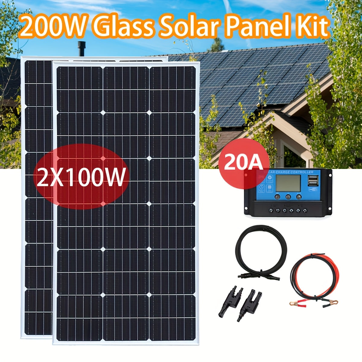 Zonnepaneel Kit – Zonnepaneel Set – Zonne-energie Systeem – Zonnestroom Kit – 200 Watt – 20A Ladingsregelaar – Monokristallijn