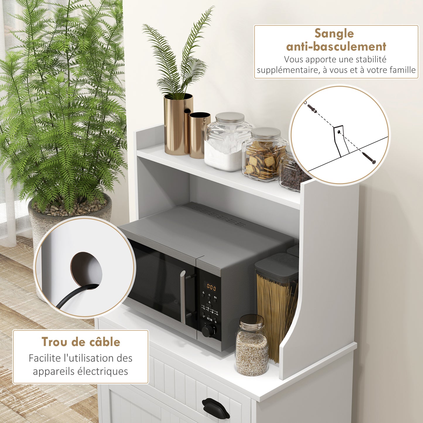 Magnetronkast – Keukenkast – Opbergkast – Kast Met Lade – Keukenmeubel – Verstelbare Planken – Waterafstotend MDF – Wit – Compact Formaat – Anti-Kantel Veilig