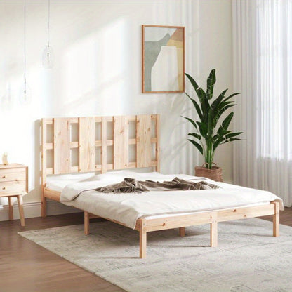 Modern Minimalist Bed Frame without Mattress - Heavy-Duty Pine Wood Platform Bed, Easy Assembly Tool-Free Setup, Fits Standard Mattresses, for Small Spaces & Contemporary Bedrooms - Durable Furniture, Clean Line Design, Space