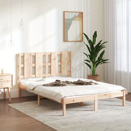 Modern Minimalist Bed Frame without Mattress - Heavy-Duty Pine Wood Platform Bed, Easy Assembly Tool-Free Setup, Fits Standard Mattresses, for Small Spaces & Contemporary Bedrooms - Durable Furniture, Clean Line Design, Space