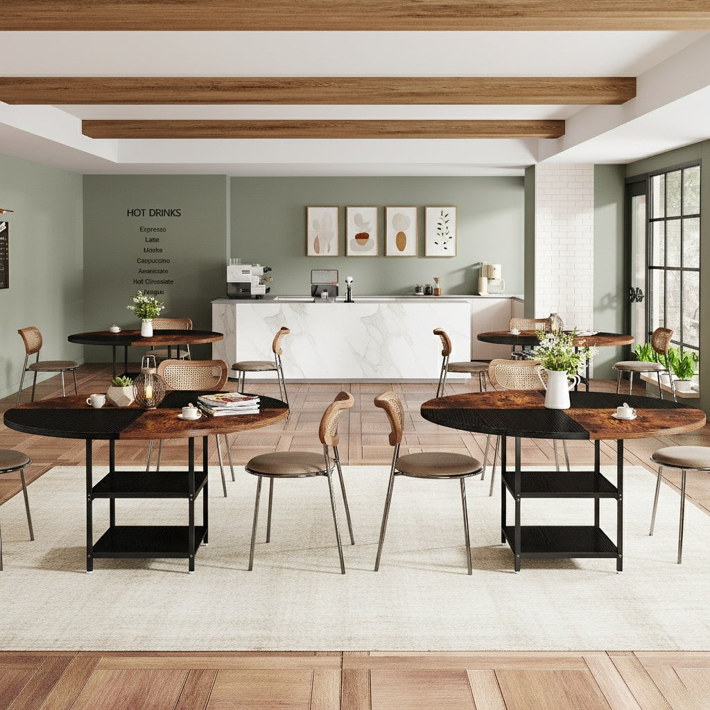 Eettafel – Dinertafel – Keukentafel – Eetkamertafel – Tafel – Extra Lang – Rond/Ovaal Design – Geschikt voor 4-6 Personen – Krasbestendig Engineered Hout – Stevige Metalen Poot