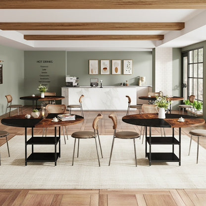 Eettafel – Dinertafel – Keukentafel – Eetkamertafel – Tafel – Extra Lang – Rond/Ovaal Design – Geschikt voor 4-6 Personen – Krasbestendig Engineered Hout – Stevige Metalen Poot