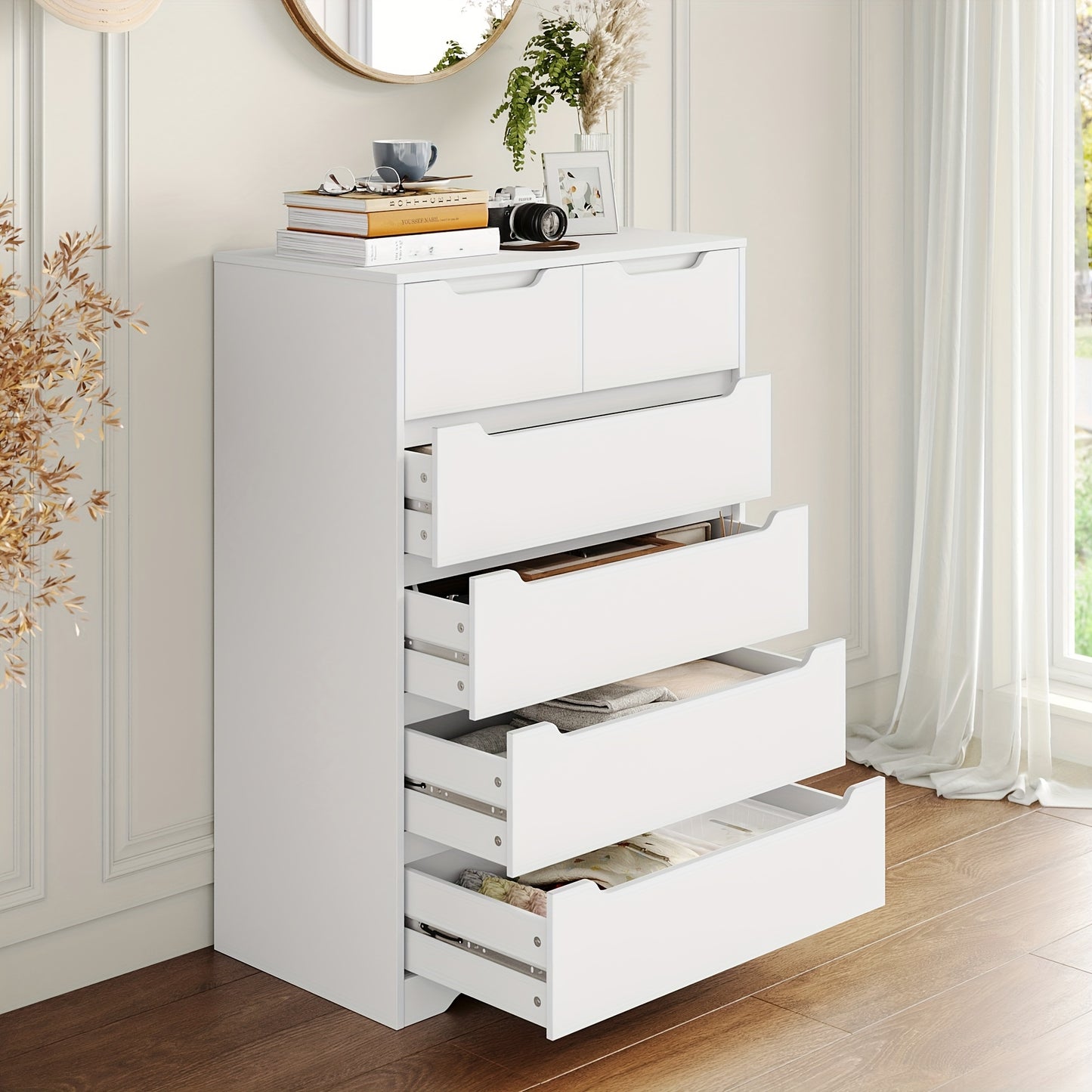 Ladekast – Ladekasten – Opbergkast – Commode – Kast – Wit – 110,5 x 70 x 40 cm – 6 Lades – Anti-Kantel systeem – Metalen Rails – Modern Design