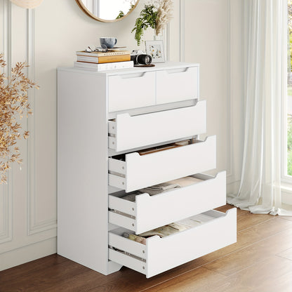 Ladekast – Ladekasten – Opbergkast – Commode – Kast – Wit – 110,5 x 70 x 40 cm – 6 Lades – Anti-Kantel systeem – Metalen Rails – Modern Design