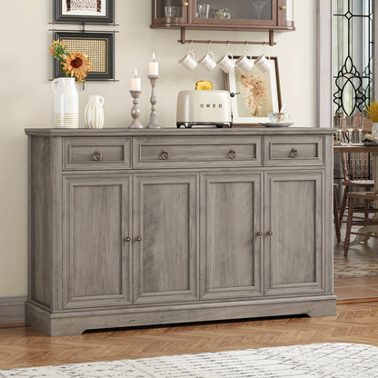 Keukenkastje – Dressoir – Sideboard – Opbergkast – Buffetkast – Asgrijs – 134x87x40 cm – Verstelbare Legplanken – Stevig Werkblad 40 kg