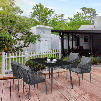 Tuinset 4 Personen – Tuinmeubel Set – Buitentafel Met Stoelen – Balkonset – PE Rattan Meubel – Weerbestendig Aluminium Frame – 140x80x74 cm Tempered Glasblad