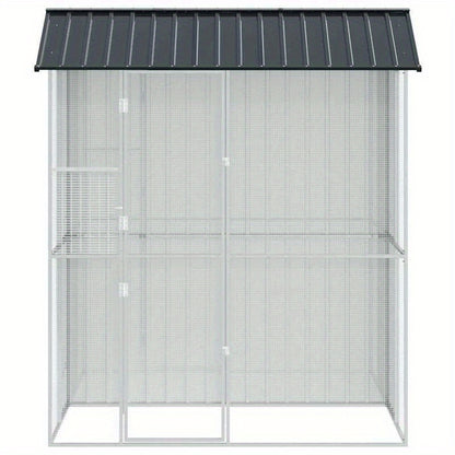 Buitenvolière – Vogelkooi – Vogelkooi Buiten – Vogelkooi Groot – Buitenren – Antraciet – Gegalvaniseerd Staal – Ruim 215x110x247 cm – Weerbestendig & Predatorbestendig