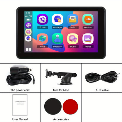 7-inch Autoradio – Car Player – Multimedia Systeem – Auto Entertainment – Draagbare Stereo – Draadloze CarPlay – Android Auto – Nachtzicht Camera Ondersteuning – 1024x600 IPS Scherm – Ingebouwde Speaker