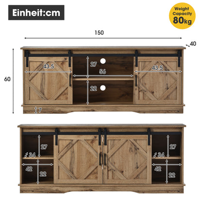 Large TV Cabinet TV Stand Sideboard Entertainment Center | Features two classic sliding doors, Adjustable shelves, Suitable for living room/dining room, Rustic style/modern design, Dimensions: 150*40*60cm, Antique brown, Meta