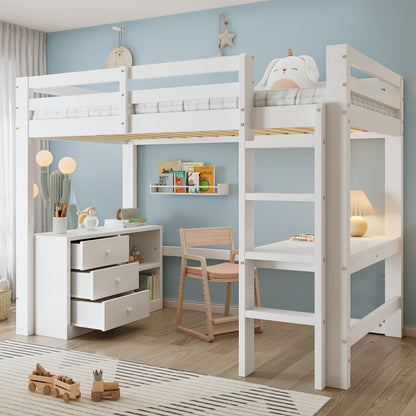 Hoogslaper – Stapelbed – Bedbank – Halfhoogslaper – Kinderbed – Wit Design – Inclusief Bureau en Opbergruimte – Bedmaat 90x200 cm – Volledig Gemonteerd
