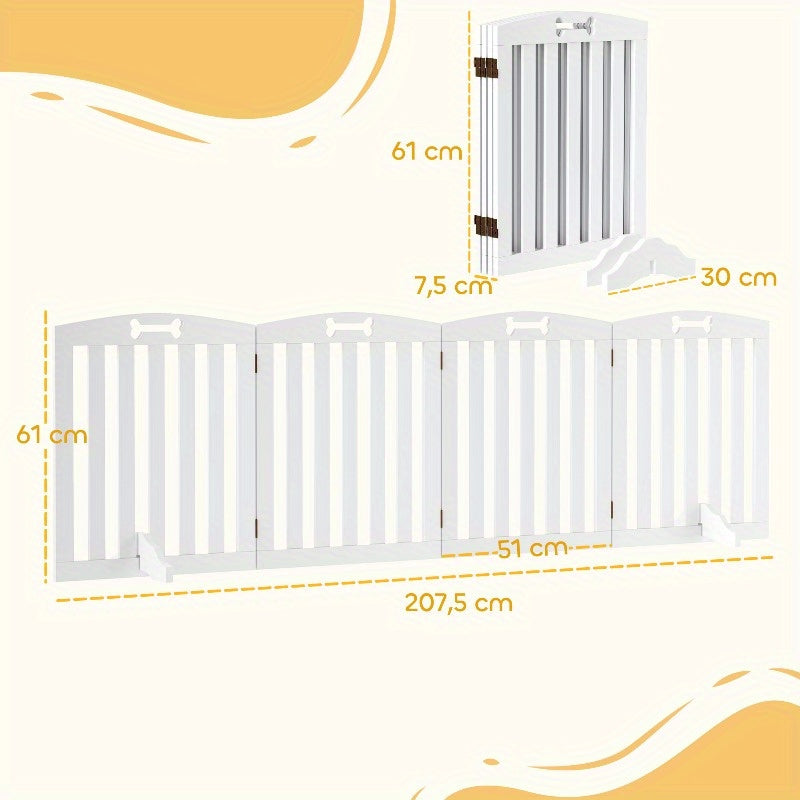 Hondenhek – Puppyhek – Hondenbarrière – Huisdierhek – Hondenafscheiding – Vouwdeur Met 4 Panelen – Anti-Slip Voetjes – Modern Wit Design – Stevig En Gemakkelijk Te Monteren
