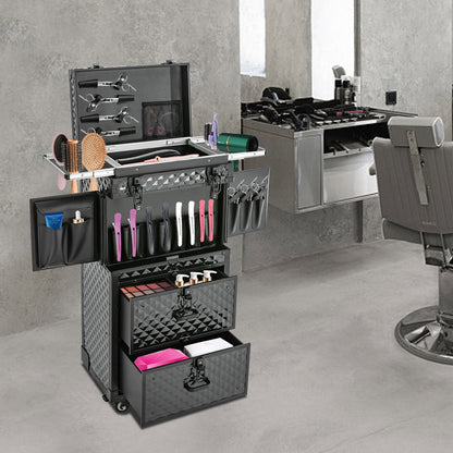 Make-up Koffer – Make-up Trolley – Cosmetica Organizer – Make-up Case – Make-up Trolley Op Wielen – 4 Lagen Indeling – Duurzaam Aluminium Zwart