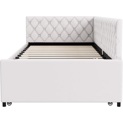 Slaapbank – 2-Zits Bedbank – Uitklapbare Bank – Gigogne Bed – Banquette Bed – Beige Velvet – 90x200 cm – Stevig Houten Frame