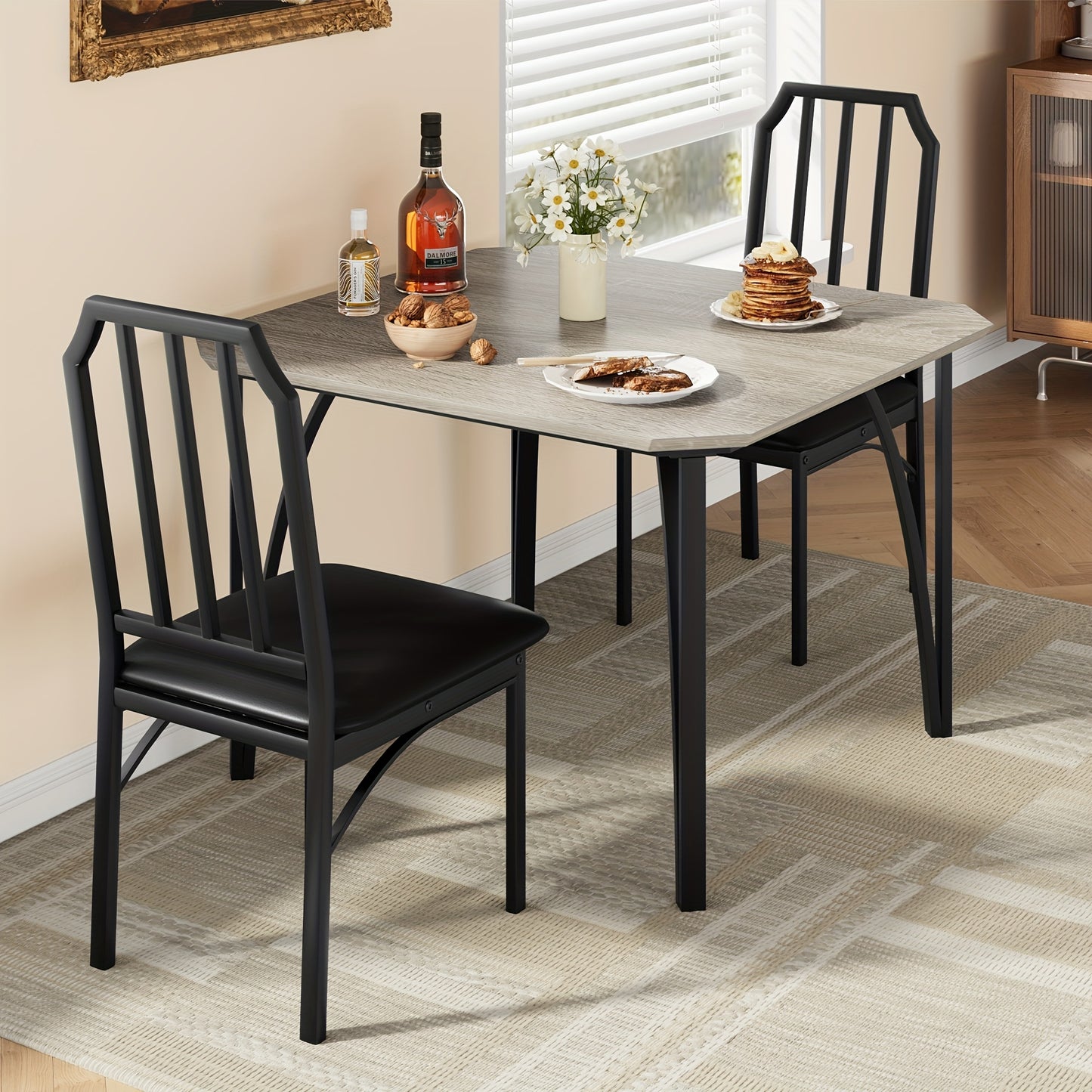 Eettafel – Keukentafel – Tafeltje – Klaptafel – Tafelset – Compact Design – PU Geplooide Stoelen Voor 2 Personen