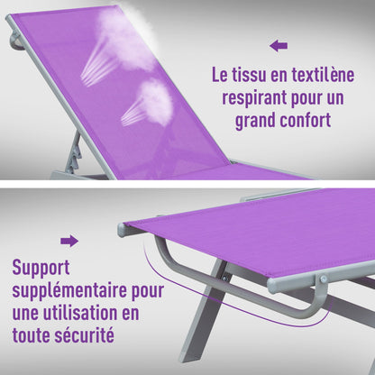 Ligstoel – Strandstoel – Zonnebed – Ligbank – Verstelbare Buitenstoel – Ergonomisch Ontwerp – UV- en Waterbestendig Mauve – Metaal Met Textileen – 170x58x97 cm