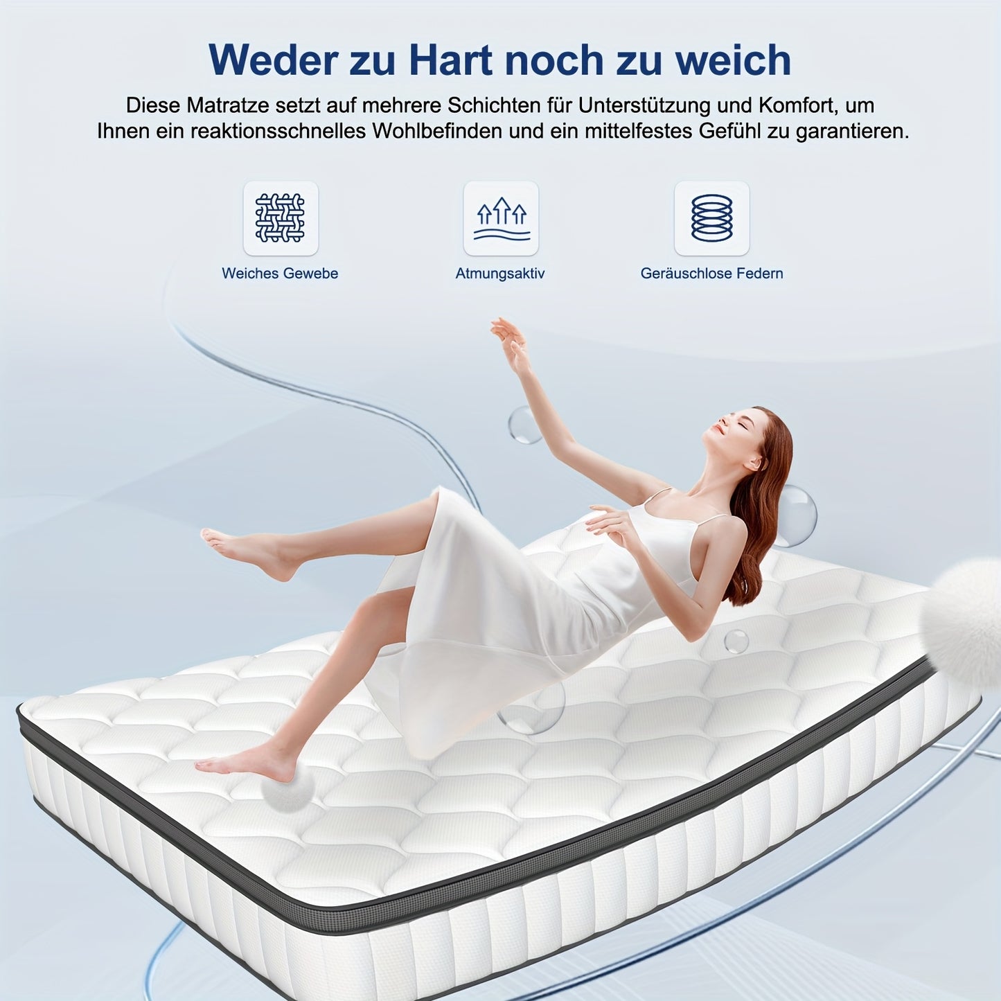 Pocketvering Matras – Matras – Memory Foam Matras – Innerspring Matras – Eenpersoonsmatras – 90x200 cm – 7 Zones Ondersteuning – H2 Medium Stevigheid – 22 cm Hoogte
