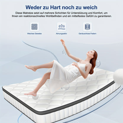 Pocketvering Matras – Matras – Memory Foam Matras – Innerspring Matras – Eenpersoonsmatras – 90x200 cm – 7 Zones Ondersteuning – H2 Medium Stevigheid – 22 cm Hoogte