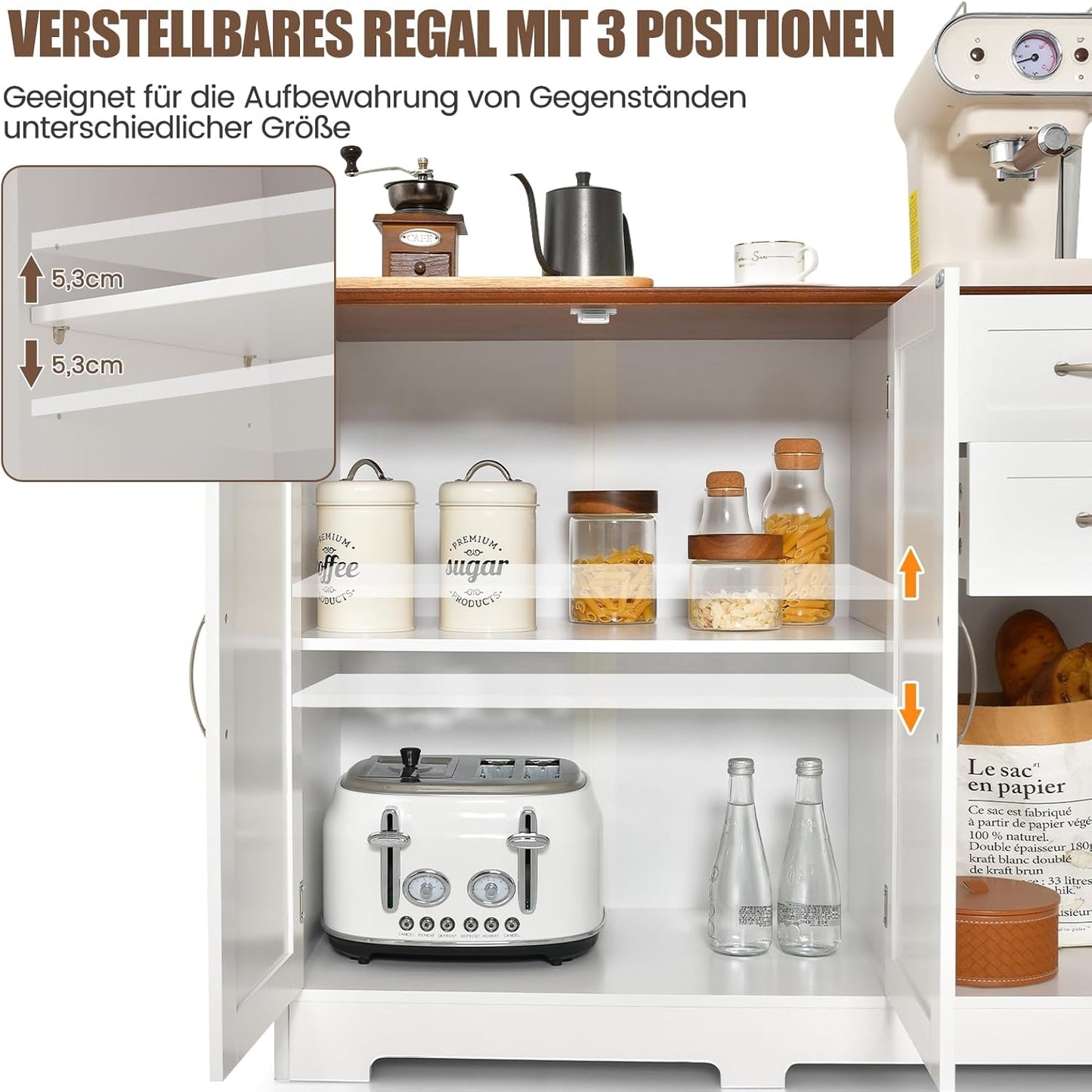 Dressoir – Dressoirs – Opbergkast – Ladekast – TV-kast – Wit – 100 x 40 x 78 cm – Verstelbare plank – Waterafstotend MDF