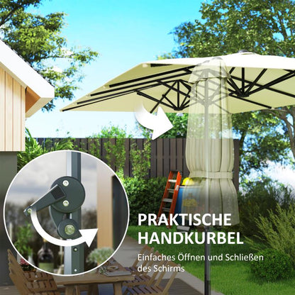 Parasol – Dubbele Parasol – Balkonparasol – Tuinparasol – Zonnescherm – UV50+ Bescherming – Windproof Aluminium Frame – Crank Mechanisme – 451x264 cm – Crèmekleurig