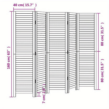 Room Divider with 5 Panels Made of Solid Black Paulownia Wood