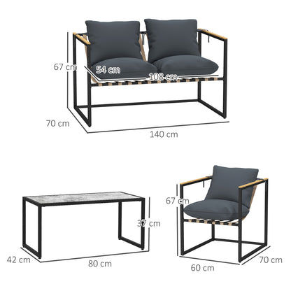 Tuinmeubelen – Tuinset – Loungeset – Balkonmeubels – Buitenmeubelen – 4-Delig – Gepolsterd Met Afneembare Kussens – Stalen Frame – Grijs