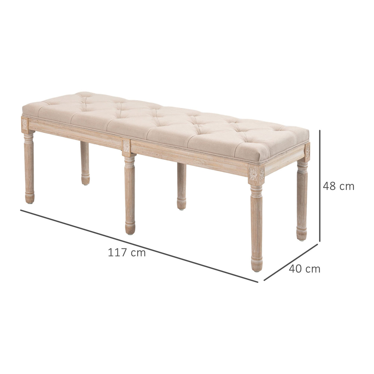 Vintage Bankje – Zitbankje – Schoenenbank – Retro Bank – Meubelbank – Creme Wit – Button Tufting – Gedraaide Poten – Comfortabel Zitvlak – Duurzame Constructie