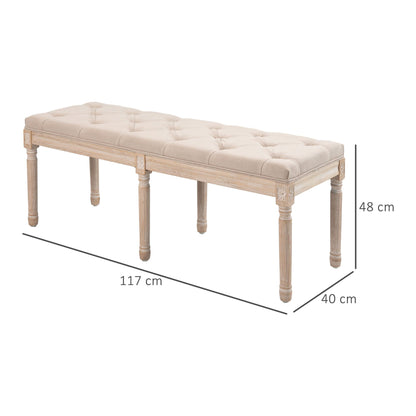 Vintage Bankje – Zitbankje – Schoenenbank – Retro Bank – Meubelbank – Creme Wit – Button Tufting – Gedraaide Poten – Comfortabel Zitvlak – Duurzame Constructie