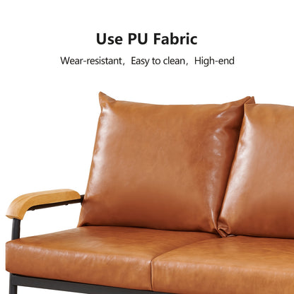 2-Zits Bank – Loveseat – Fauteuil – Lounge Sofa – Settee – PU Leren Kussen – Metalen Frame – Donkerbruin