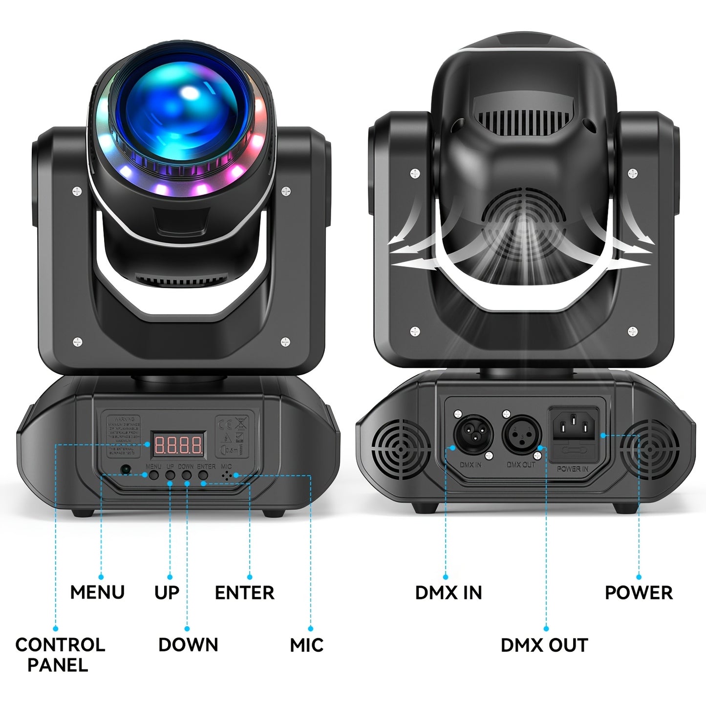 LED Moving Head – Stageverlichting – DJ Licht – Disco Spot – RGBW Beam – 4 Stuks 150W – 18 Prismatische Effecten – DMX512 & Sound Actief – Inclusief Flight Case