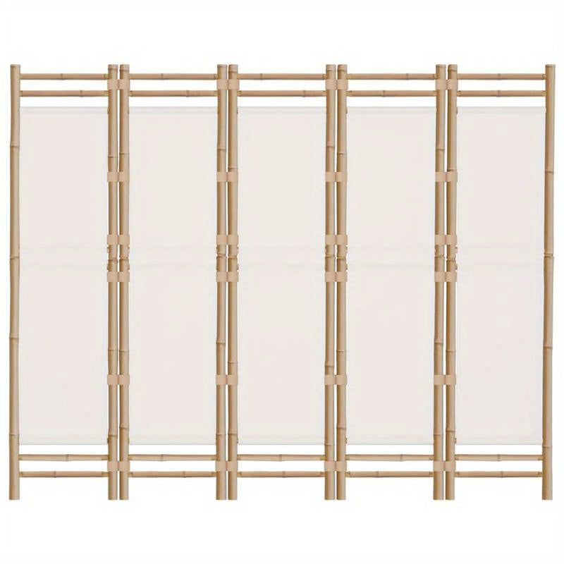 Kamerscherm 5-panelen inklapbaar 200cm bamboe en canvas,  Entrance Divider, Minimalist Decor, Stylish Partition, Portable Partition, Versatile Divider, Apartment Dwellers, Small Space Living