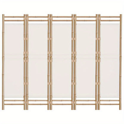 Kamerscherm 5-panelen inklapbaar 200cm bamboe en canvas,  Entrance Divider, Minimalist Decor, Stylish Partition, Portable Partition, Versatile Divider, Apartment Dwellers, Small Space Living
