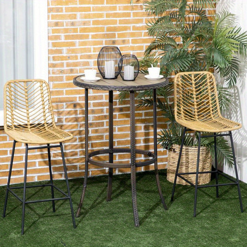 Boho Barstoelen – Barkrukken – Hoge Stoelen – Zitkrukken – Keukenstoelen – PE Rotan Vlechtwerk – Met Voetensteun – Kussen – Zwarte Metalen Poten – Set Van 2 – Mosterdgeel – Ruimtebesparend – Eenvoudige Montage