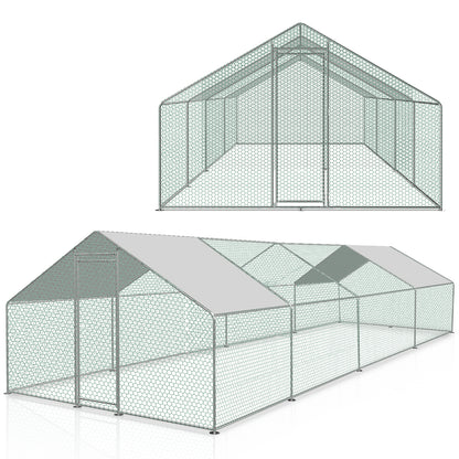 Chicken Coop Outdoor Enclosure with Waterproof PE Paint Cloth Plenty of Space for Chickens, Rabbits and Other Small Animals Roof With PVC-coated Sturdy Steel Frame Free Range Enclosure Triangular roof/dome Galvanised Steel Fr