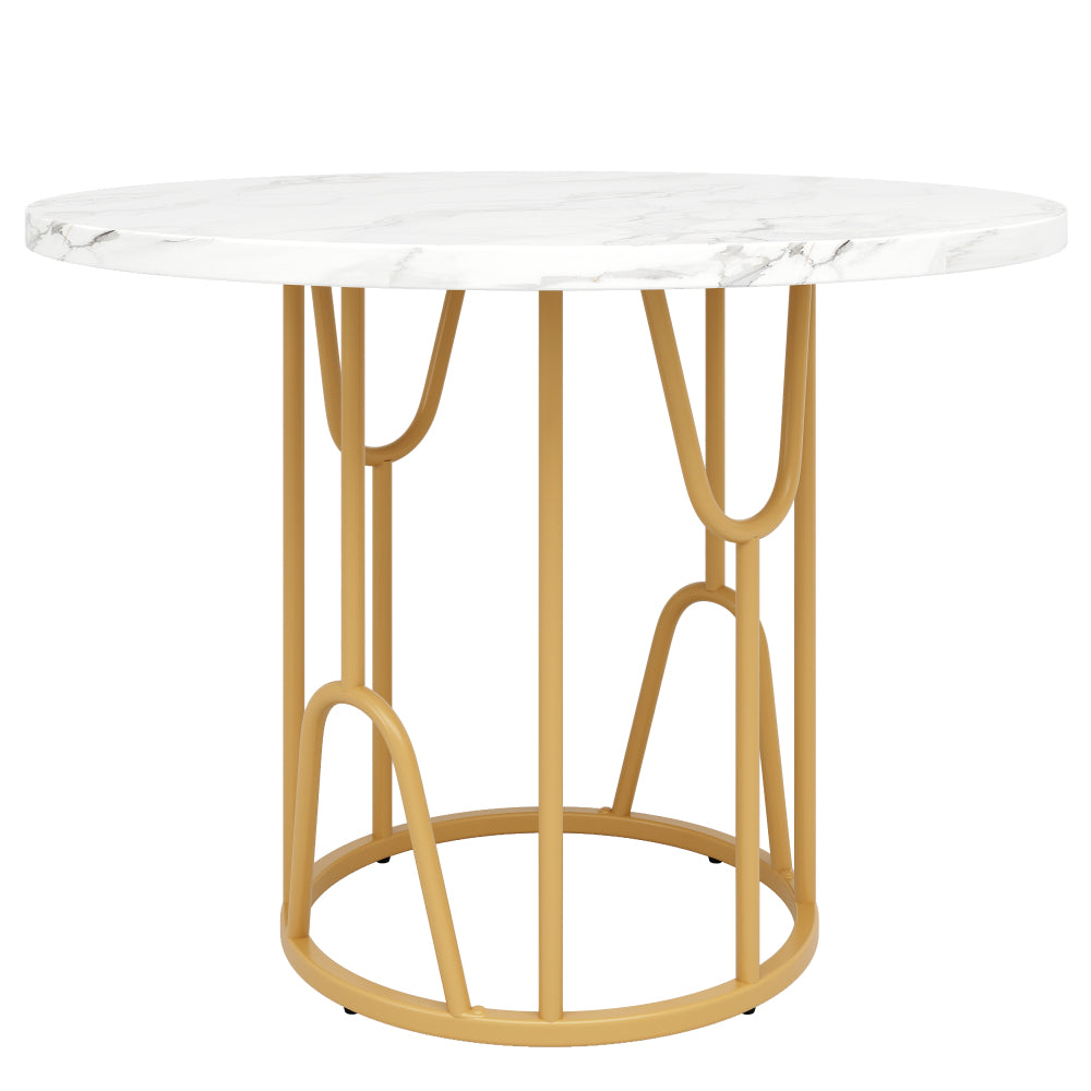 Ronde Eettafel – Eettafel Rond – Keukentafel – Eettafel Compact – Eettafel Modern – Goudkleurige Poten – 80x80x76 cm – Lichtgewicht & Geschikt Voor 4-6 Personen