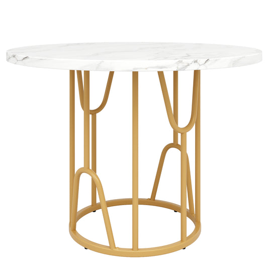 Ronde Eettafel – Eettafel Rond – Keukentafel – Eettafel Compact – Eettafel Modern – Goudkleurige Poten – 80x80x76 cm – Lichtgewicht & Geschikt Voor 4-6 Personen