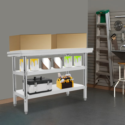 Werktafel – Werkbank – Keukentafel – RVS tafel – Prep tafel – 3-laags Opbergniveau – 119x61 cm – 201 Roestvrij Staal – Draagkracht 99,8 kg