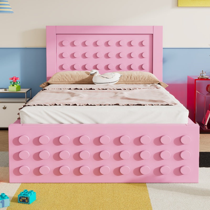Eenpersoonsbed – Jeugdbed – Kinderbed – Bedframe – Bedkast – Massief Houten Frame – Met Lade & Opbergruimte – 90x200 cm – Roze – Zonder Matras