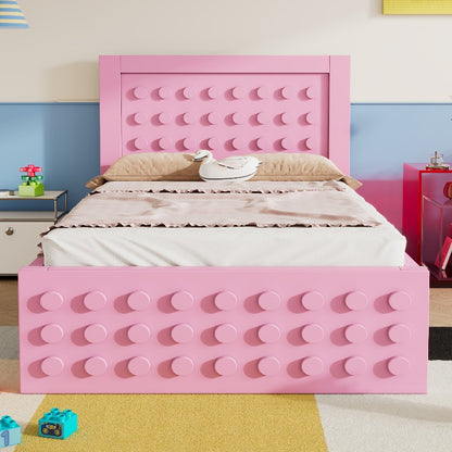 Eenpersoonsbed – Jeugdbed – Kinderbed – Bedframe – Bedkast – Massief Houten Frame – Met Lade & Opbergruimte – 90x200 cm – Roze – Zonder Matras