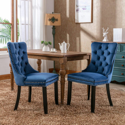 Set of 2 Modern Luxury Tufted Velvet Dining Chairs - Plush Upholstered Seats with Nailhead Trim, Dark Brown/Black Legs & Neutral-Toned Cushion, Easy-Clean Fabric for Contemporary Dining Room, Living Room, or Office - Multi-Co