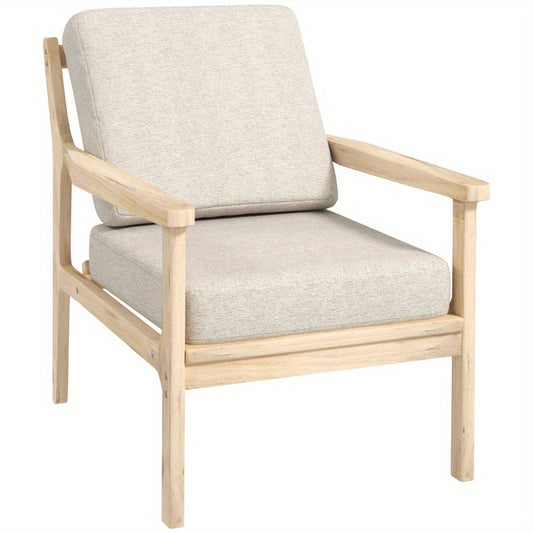 Loungestoel – Fauteuil – Relaxstoel – Leunstoel – Zithoekstoel – Beige – Hoogwaardig Schuim – Licht Houten Frame