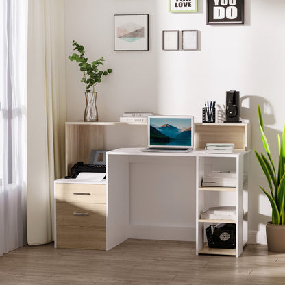 Bureau – Computertafel – Werkplekmeubel – Studieplek – Thuiswerkplek – Beige Eiken – Compact 137x55x92 cm – Hoogwaardig MDF Met Metaal
