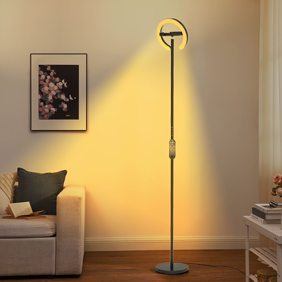 LED Vloerlamp – Staande Lamp – Sfeerverlichting – Vloerlicht – Moderne Lamp – Zwart – Dimbare Warmte Tot Koel Wit Licht 1900K-6500K – 312° Draaibare Dubbele Ring Met Afstandsbediening En Touchbediening