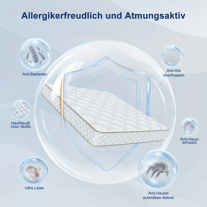 Authmic 140X200Cm Pocket Spring Mattress with 7 Zones, Firmness Level H3, 22Cm Height, Featuring a Removable And Washable Cotton Cover, Designed for Adults.