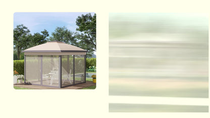 Tuinkamer – Tuinpaviljoen – Partytent – Prieel – Overkapping – Dubbel Dak – 4 Afneembare Vliegenhorren – Beige/Bruin