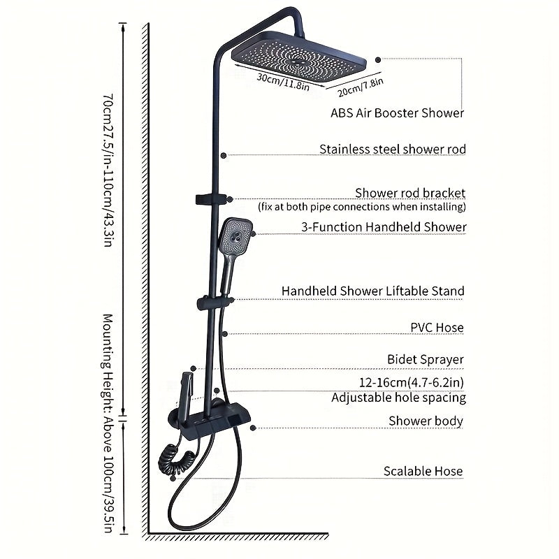 Gunmetal Grijze Douche Set – Regendouche – Handdouche – Badkranen – Douchekraan – 8 Inch Regendouchekop – 4-Function Badkraaanset – Messing Mengkraan – Wandmontage – Inclusief Doucheverlichting