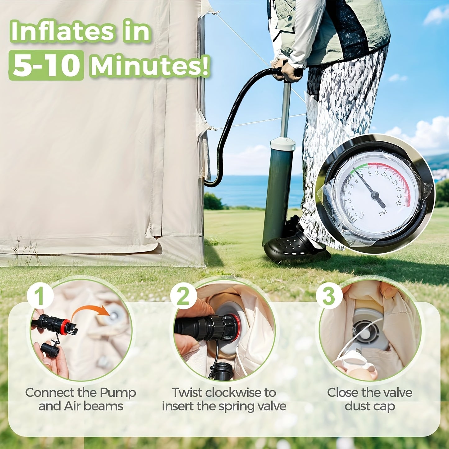 Opblaasbare Familie Tent – Kampeertent – Iglo Tent – Luxe Tent – Outdoor Tent – Ruim 8 m² – Geschikt Voor 6 Personen – Eenvoudig Opzetten