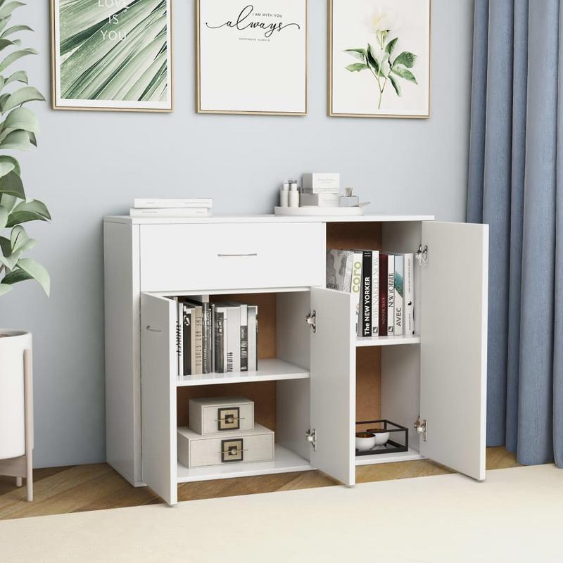 Dressoir – Kast – Opbergkast – Ladekast – Zijpaneelkastje – Wit – 88x30x70 cm – Massief Hout & Spaanplaat – Vloermontage